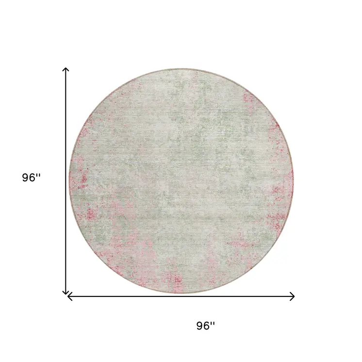 8' Pink And Ivory Round Abstract Washable Indoor Outdoor Area Rug