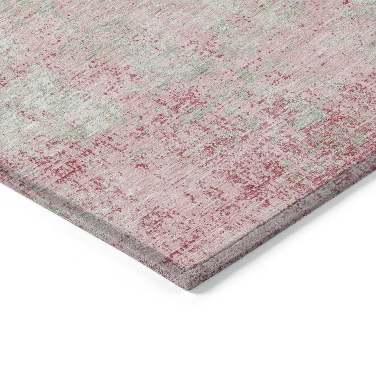8' X 10' Pink And Ivory Abstract Washable Indoor Outdoor Area Rug