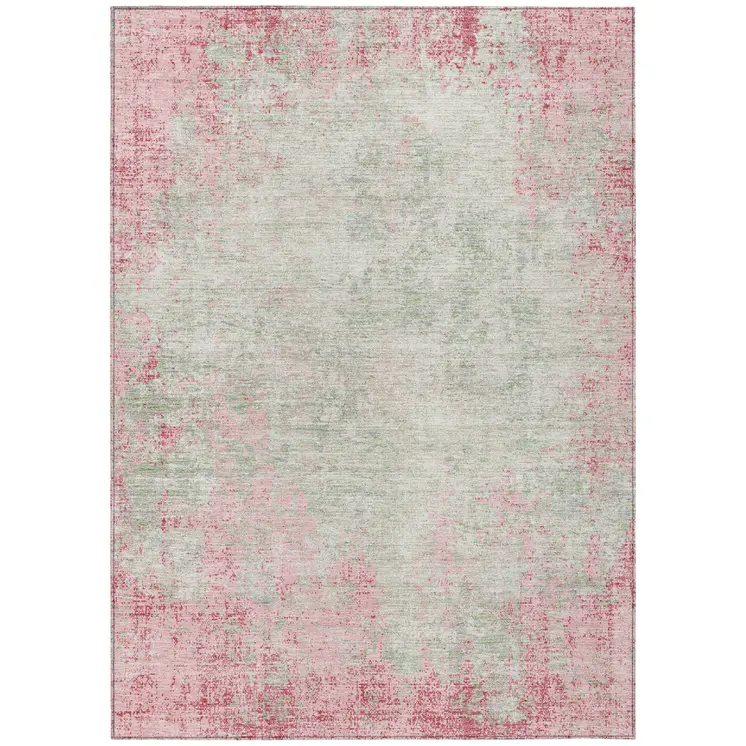 10' X 14' Pink And Ivory Abstract Washable Indoor Outdoor Area Rug