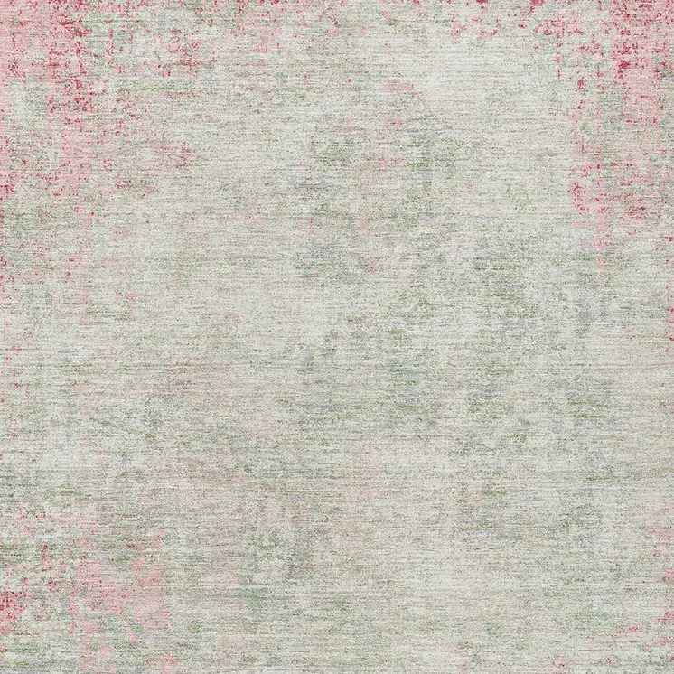 10' X 14' Pink And Ivory Abstract Washable Indoor Outdoor Area Rug