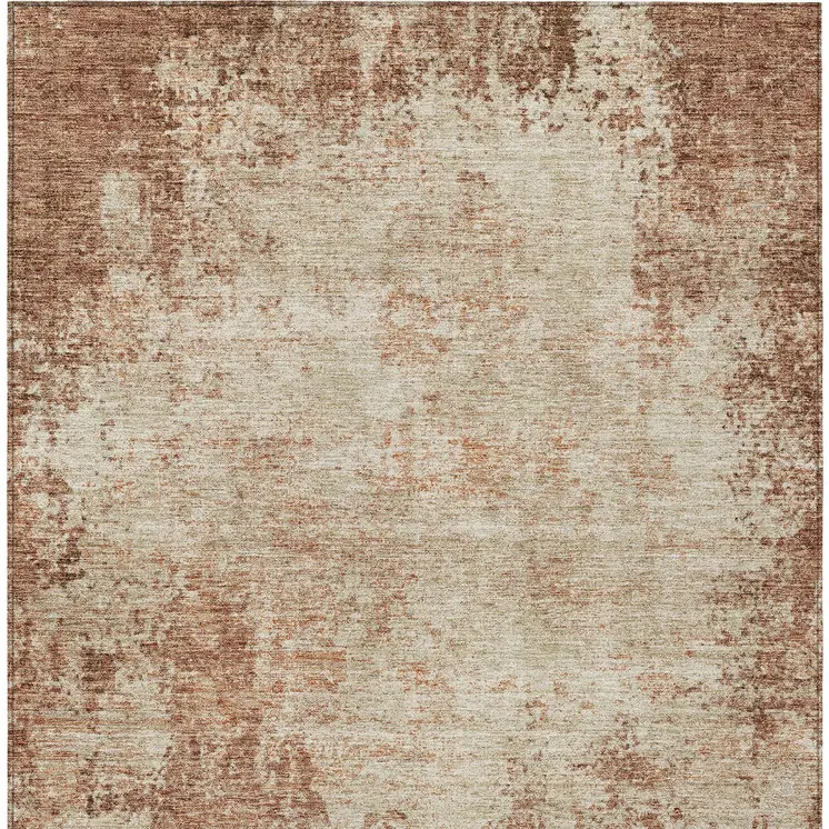 3' X 5' Orange And Beige Abstract Washable Indoor Outdoor Area Rug