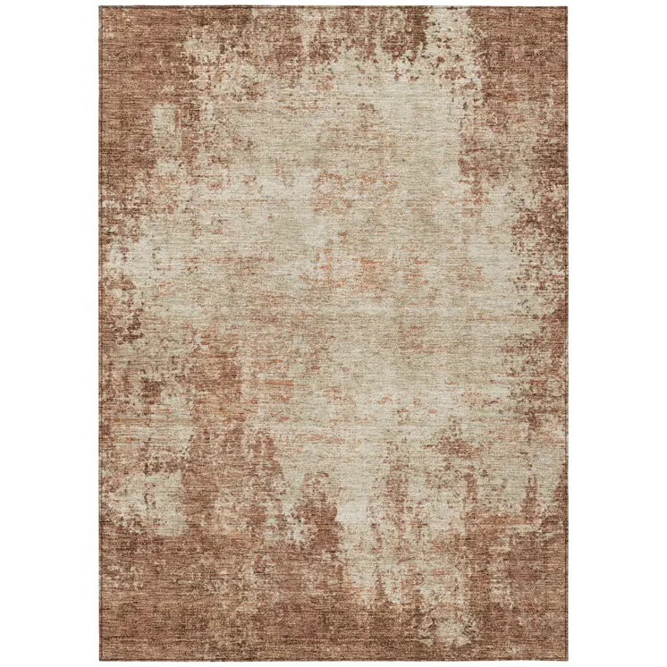3' X 5' Orange And Beige Abstract Washable Indoor Outdoor Area Rug