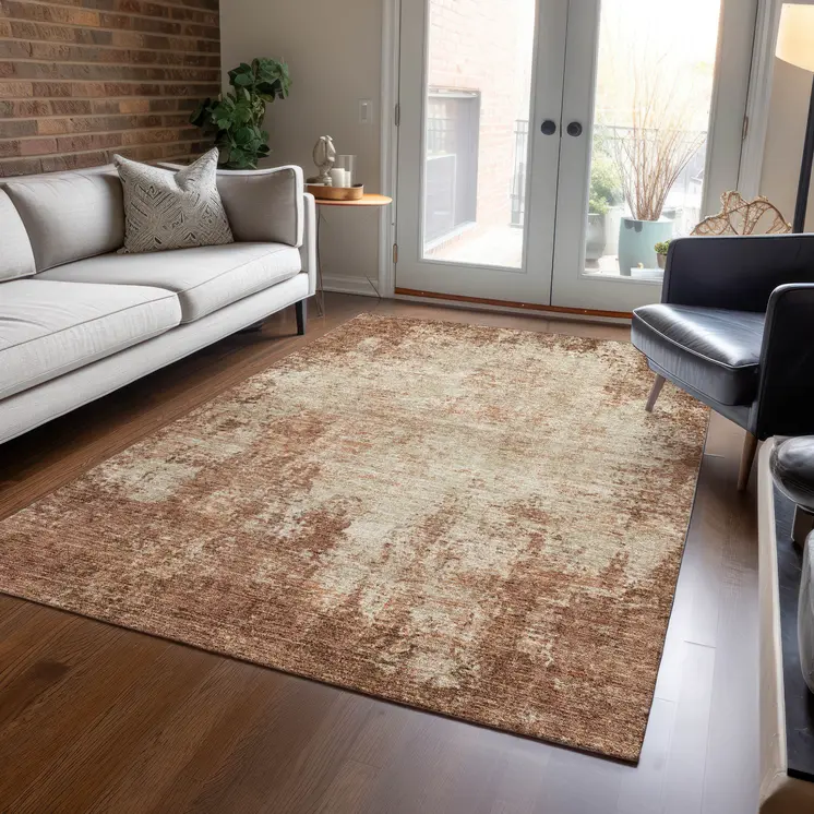 3' X 5' Orange And Beige Abstract Washable Indoor Outdoor Area Rug