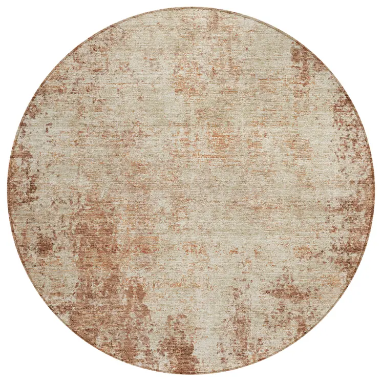 8' Orange And Beige Round Abstract Washable Indoor Outdoor Area Rug
