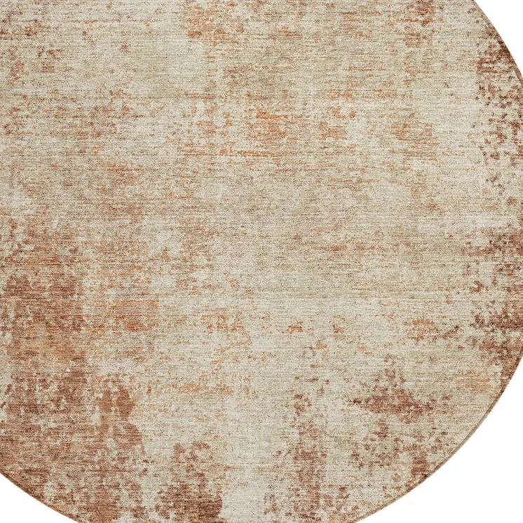8' Orange And Beige Round Abstract Washable Indoor Outdoor Area Rug