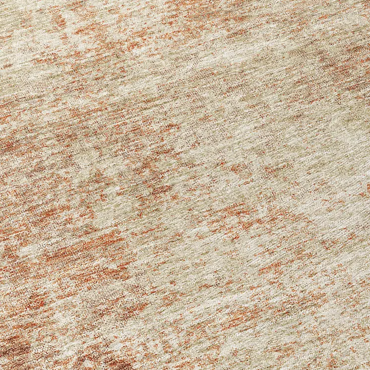 8' Orange And Beige Round Abstract Washable Indoor Outdoor Area Rug