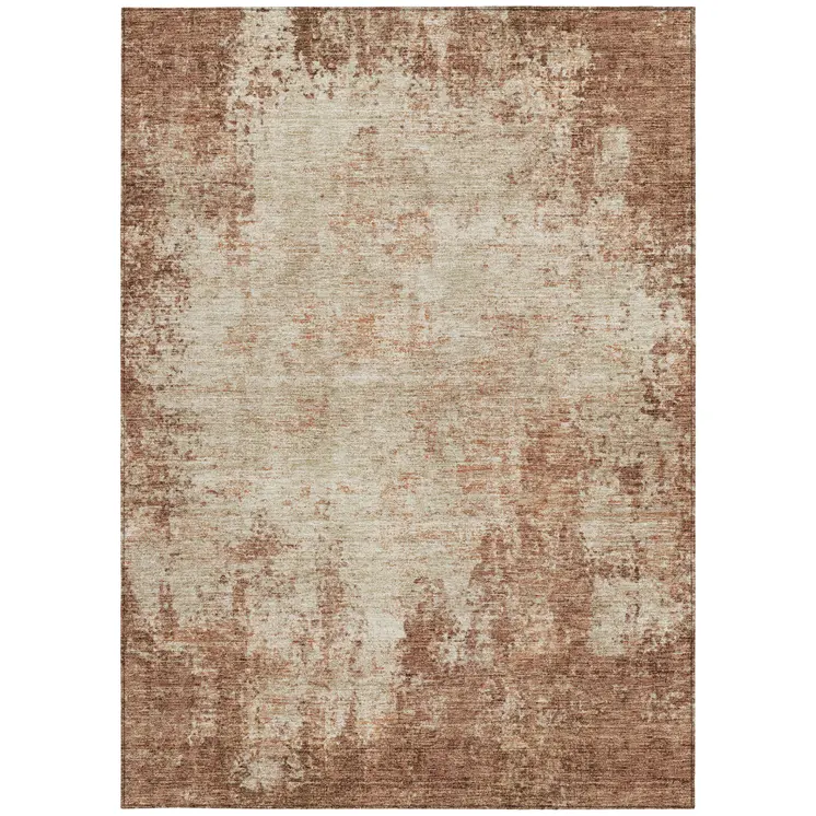 9' X 12' Orange And Beige Abstract Washable Indoor Outdoor Area Rug