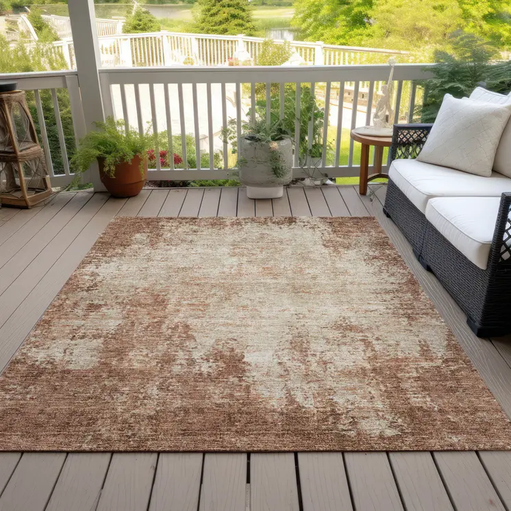 10' X 14' Orange And Beige Abstract Washable Indoor Outdoor Area Rug