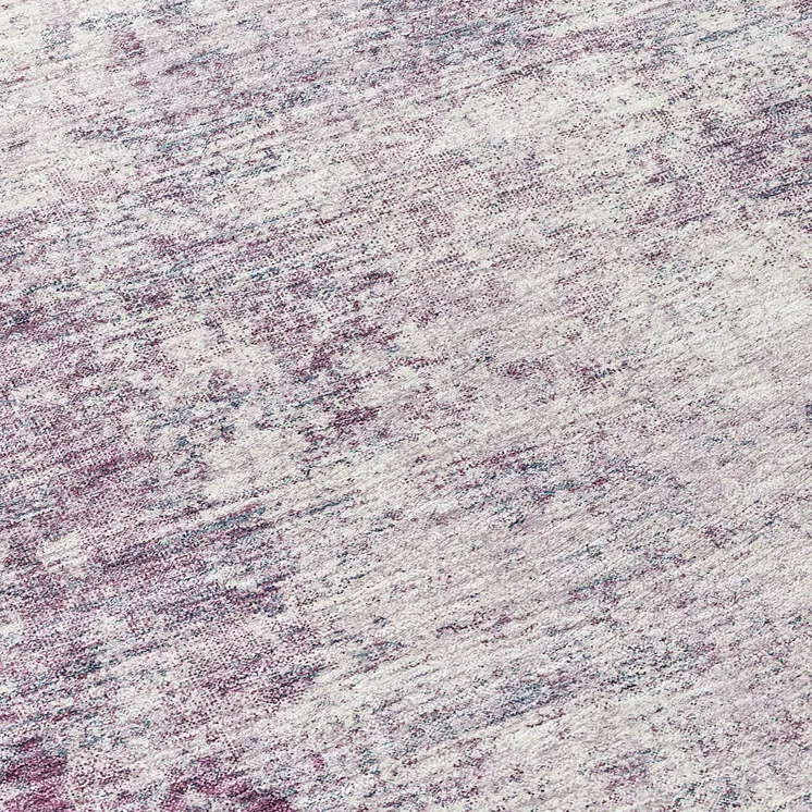 8' Plum And Ivory Round Abstract Washable Indoor Outdoor Area Rug