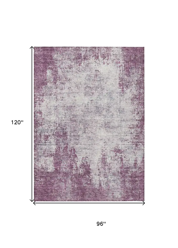 8' X 10' Plum And Ivory Abstract Washable Indoor Outdoor Area Rug