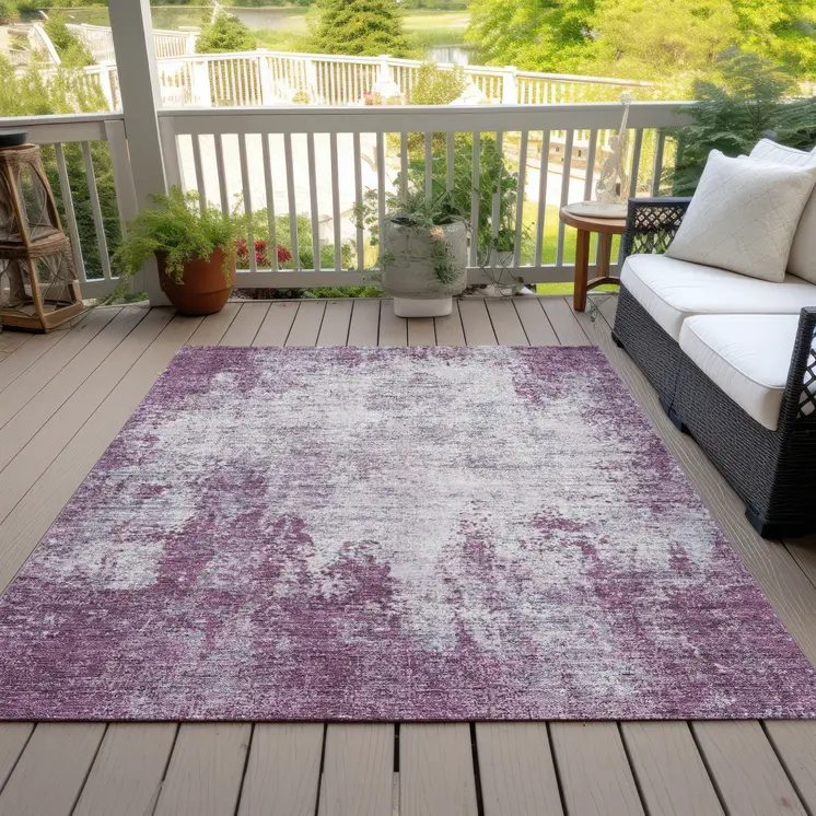 8' X 10' Plum And Ivory Abstract Washable Indoor Outdoor Area Rug