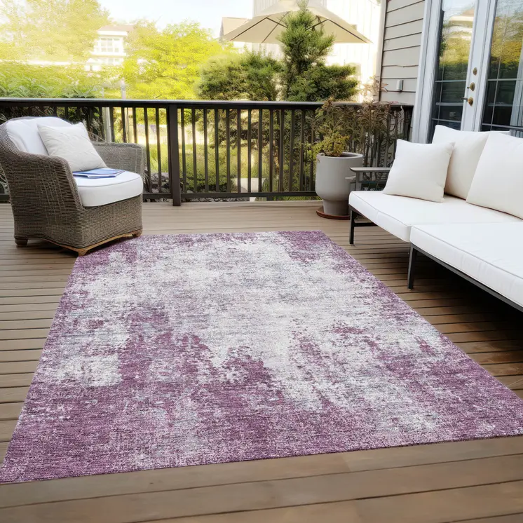 8' X 10' Plum And Ivory Abstract Washable Indoor Outdoor Area Rug
