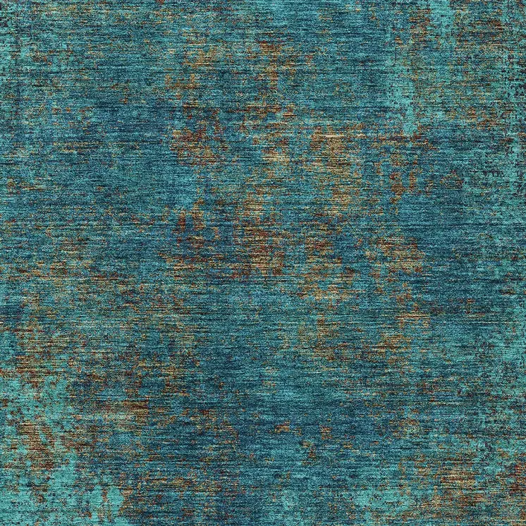 3' X 5' Teal Blue Navy Blue And Brown Abstract Washable Indoor Outdoor Area Rug