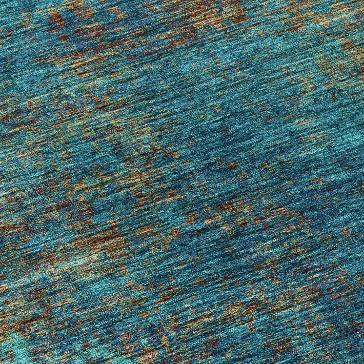 8' Teal Blue Navy Blue And Brown Round Abstract Washable Indoor Outdoor Area Rug