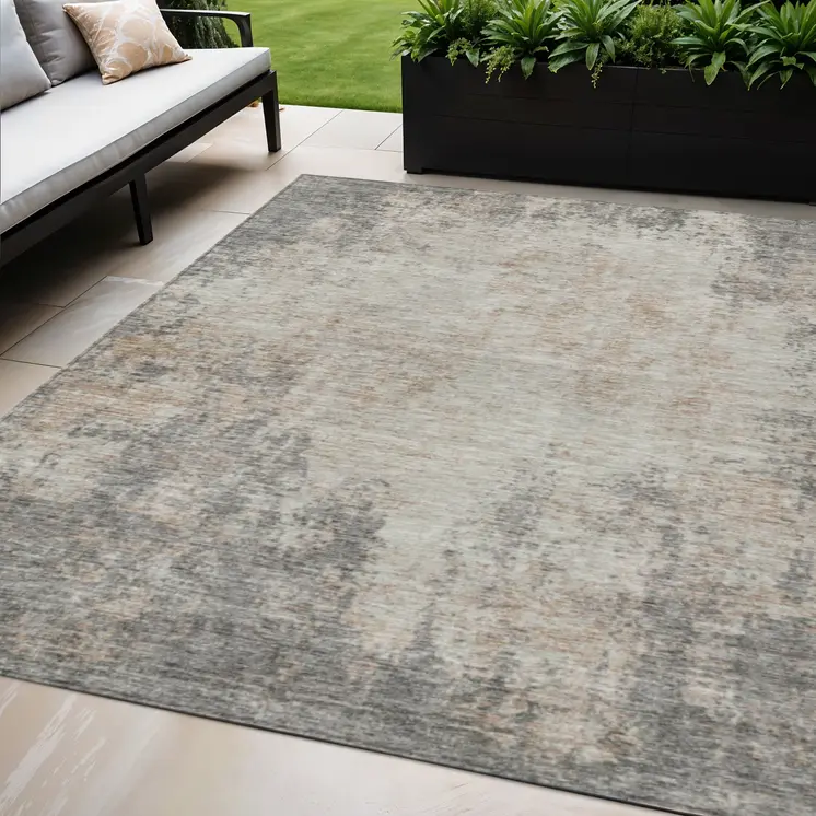 5' X 8' Taupe And Ivory Abstract Washable Indoor Outdoor Area Rug