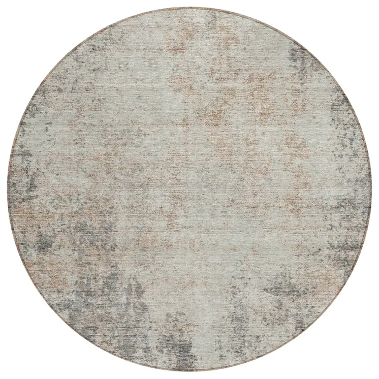 8' Taupe And Ivory Round Abstract Washable Indoor Outdoor Area Rug