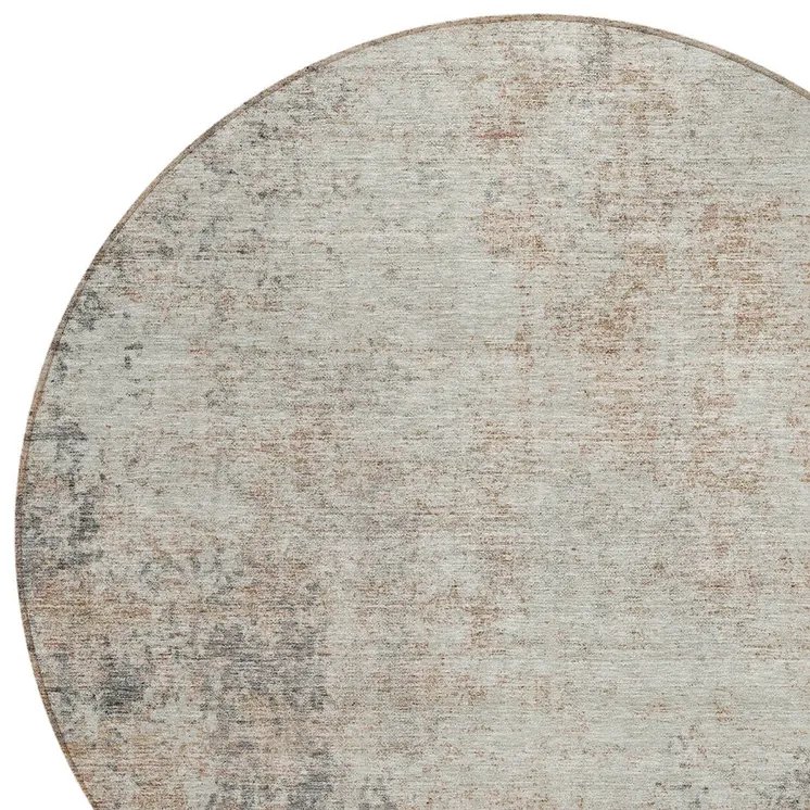 8' Taupe And Ivory Round Abstract Washable Indoor Outdoor Area Rug