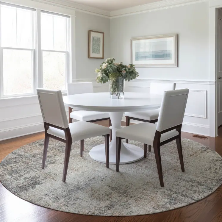 8' Taupe And Ivory Round Abstract Washable Indoor Outdoor Area Rug