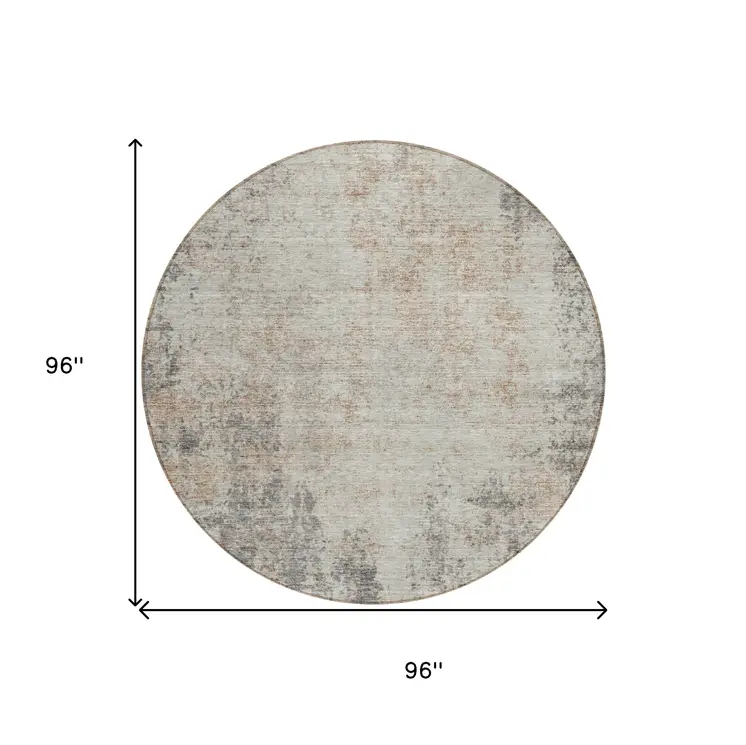 8' Taupe And Ivory Round Abstract Washable Indoor Outdoor Area Rug