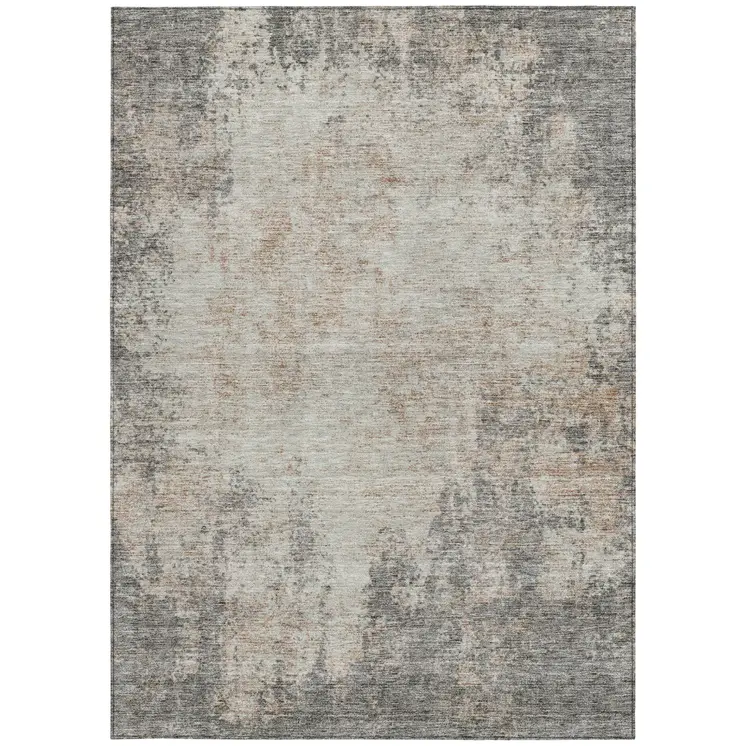 8' X 10' Taupe And Ivory Abstract Washable Indoor Outdoor Area Rug