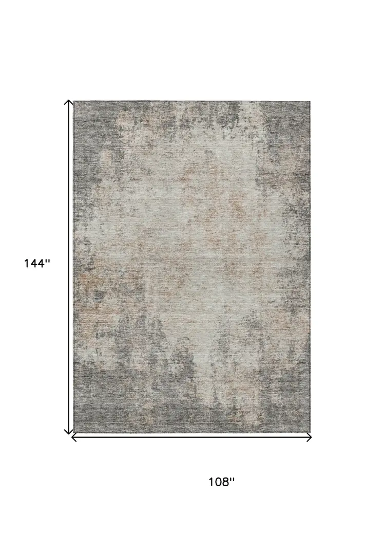 9' X 12' Taupe And Ivory Abstract Washable Indoor Outdoor Area Rug
