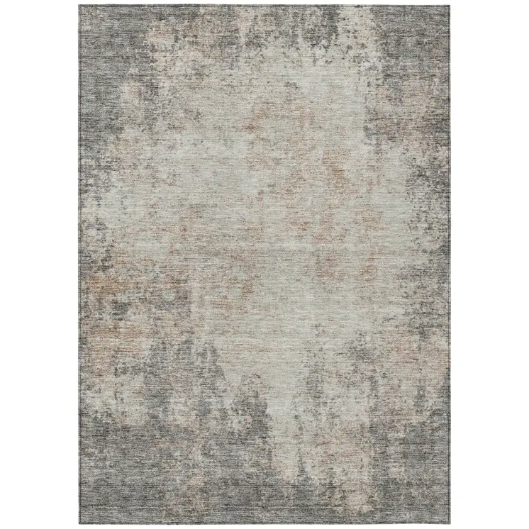 9' X 12' Taupe And Ivory Abstract Washable Indoor Outdoor Area Rug