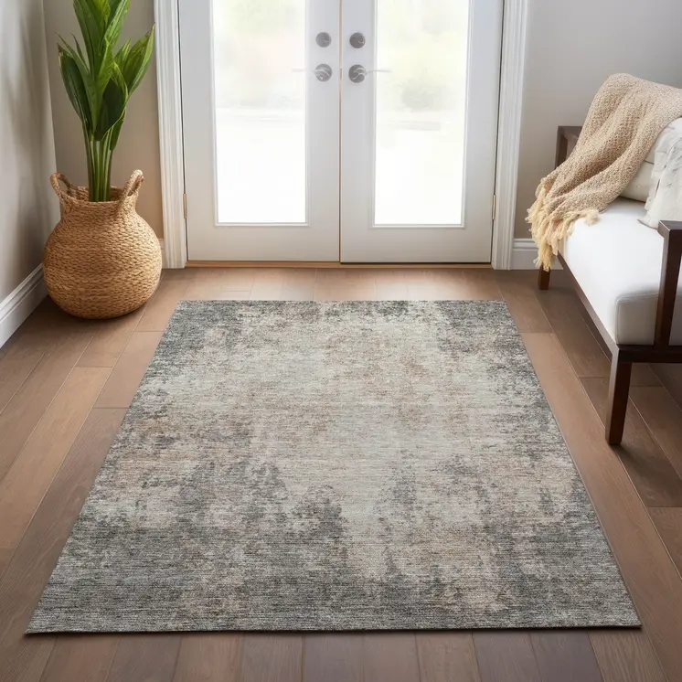 9' X 12' Taupe And Ivory Abstract Washable Indoor Outdoor Area Rug