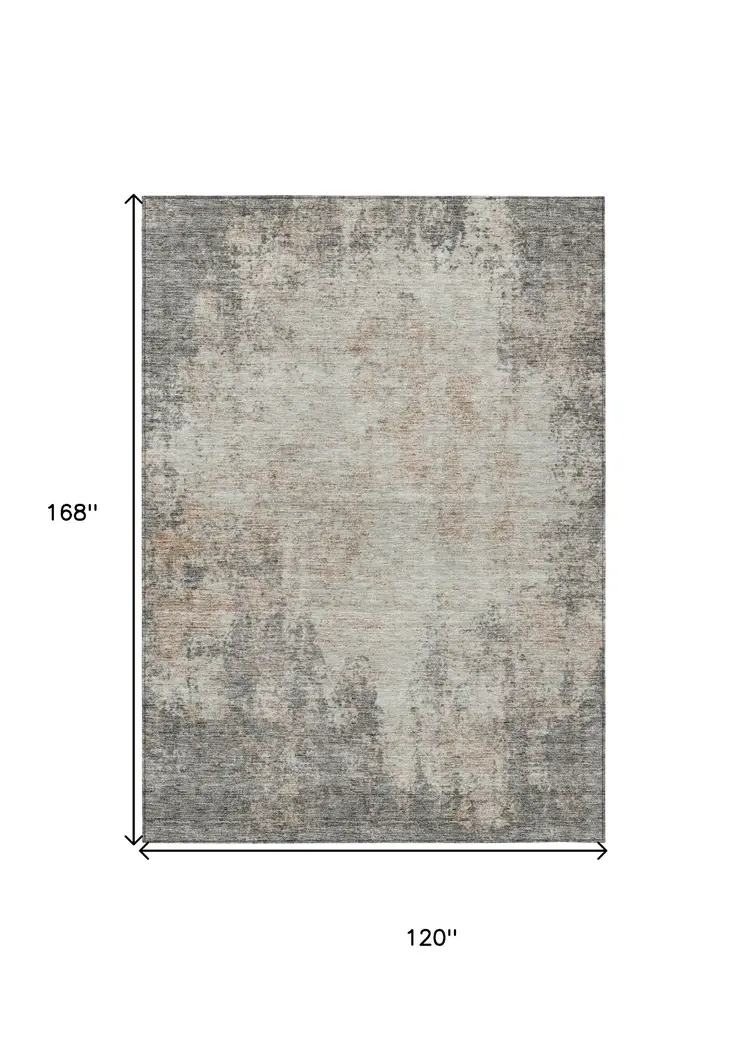 10' X 14' Taupe And Ivory Abstract Washable Indoor Outdoor Area Rug