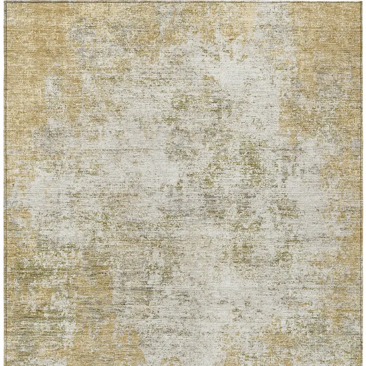 3' X 5' Wheat And Ivory Abstract Washable Indoor Outdoor Area Rug
