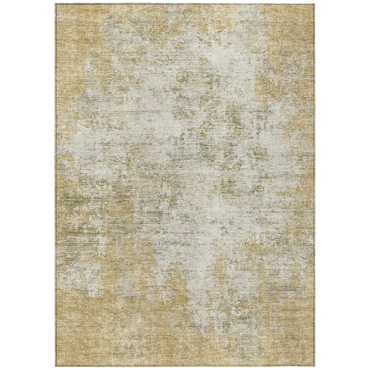 3' X 5' Wheat And Ivory Abstract Washable Indoor Outdoor Area Rug