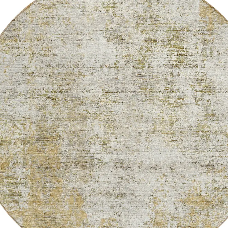 8' Wheat And Ivory Round Abstract Washable Indoor Outdoor Area Rug