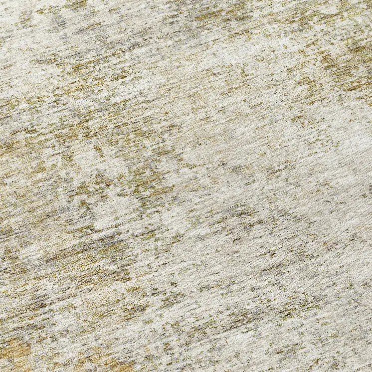 8' Wheat And Ivory Round Abstract Washable Indoor Outdoor Area Rug