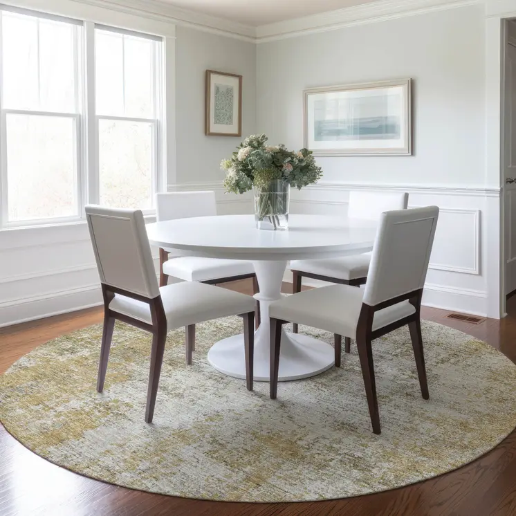 8' Wheat And Ivory Round Abstract Washable Indoor Outdoor Area Rug