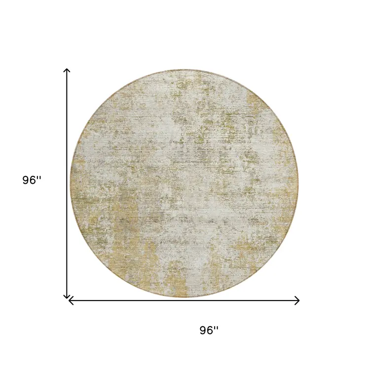 8' Wheat And Ivory Round Abstract Washable Indoor Outdoor Area Rug