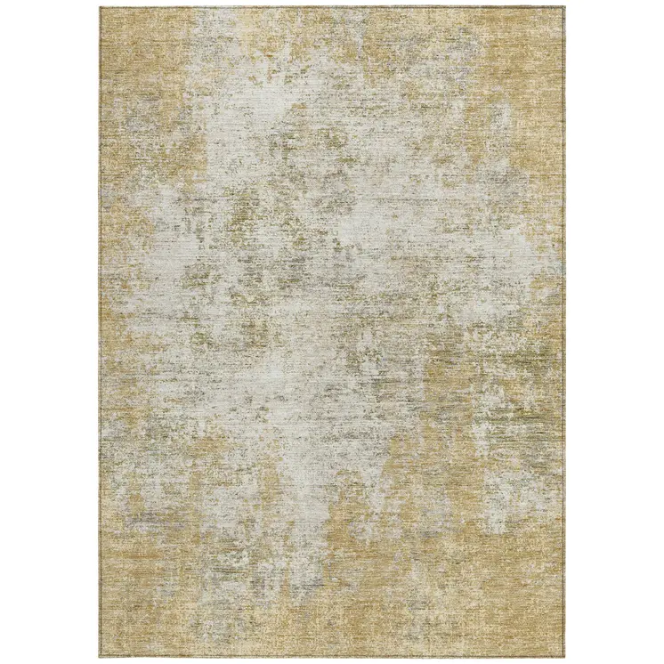 8' X 10' Wheat And Ivory Abstract Washable Indoor Outdoor Area Rug