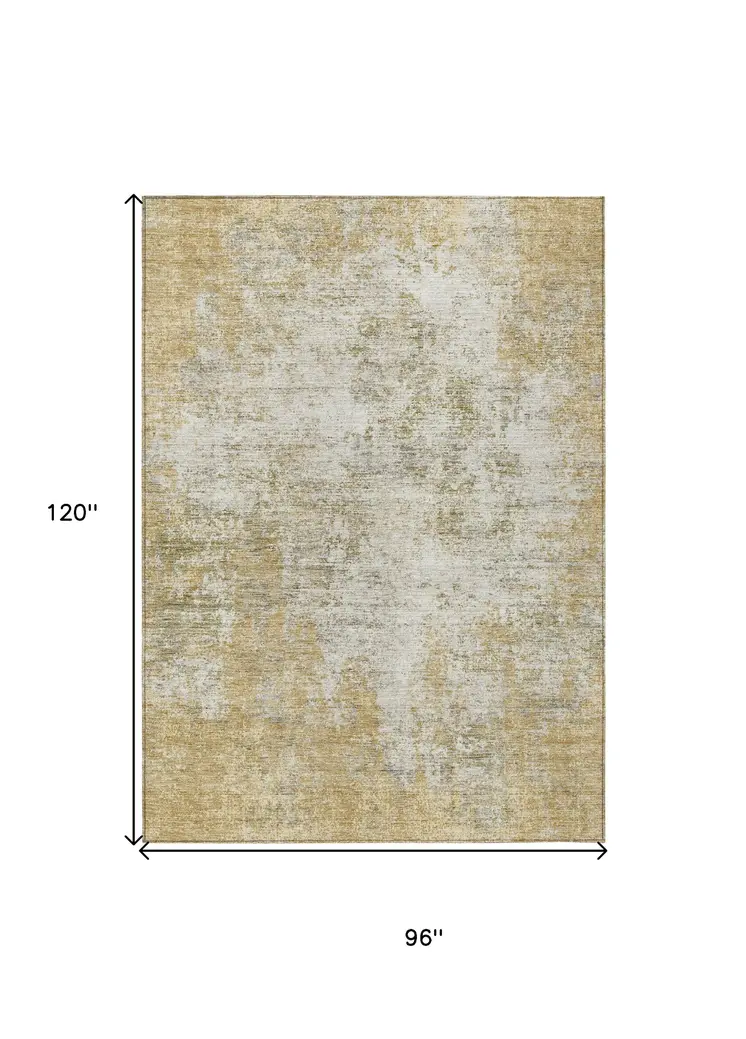 8' X 10' Wheat And Ivory Abstract Washable Indoor Outdoor Area Rug