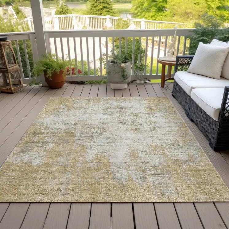 8' X 10' Wheat And Ivory Abstract Washable Indoor Outdoor Area Rug