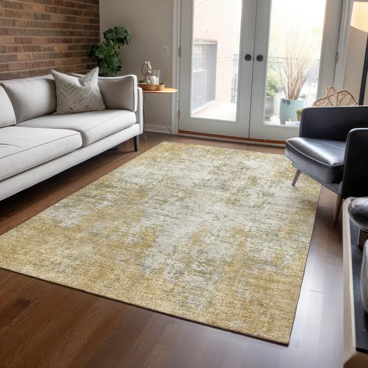 8' X 10' Wheat And Ivory Abstract Washable Indoor Outdoor Area Rug