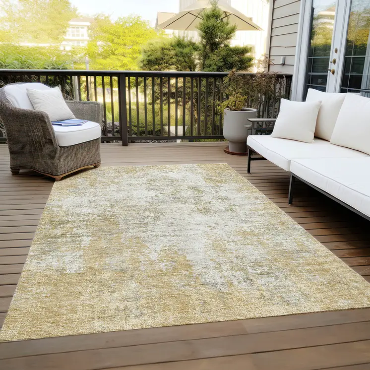 10' X 14' Wheat And Ivory Abstract Washable Indoor Outdoor Area Rug