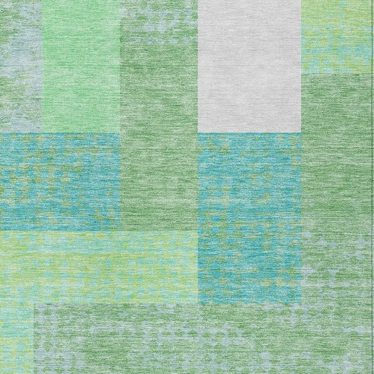 3' X 5' Sage Mint Green Teal Blue And Ivory Geometric Washable Indoor Outdoor Area Rug