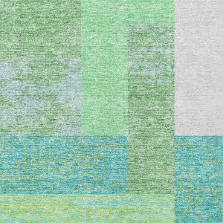 5' X 8' Sage Mint Green Teal Blue And Ivory Geometric Washable Indoor Outdoor Area Rug