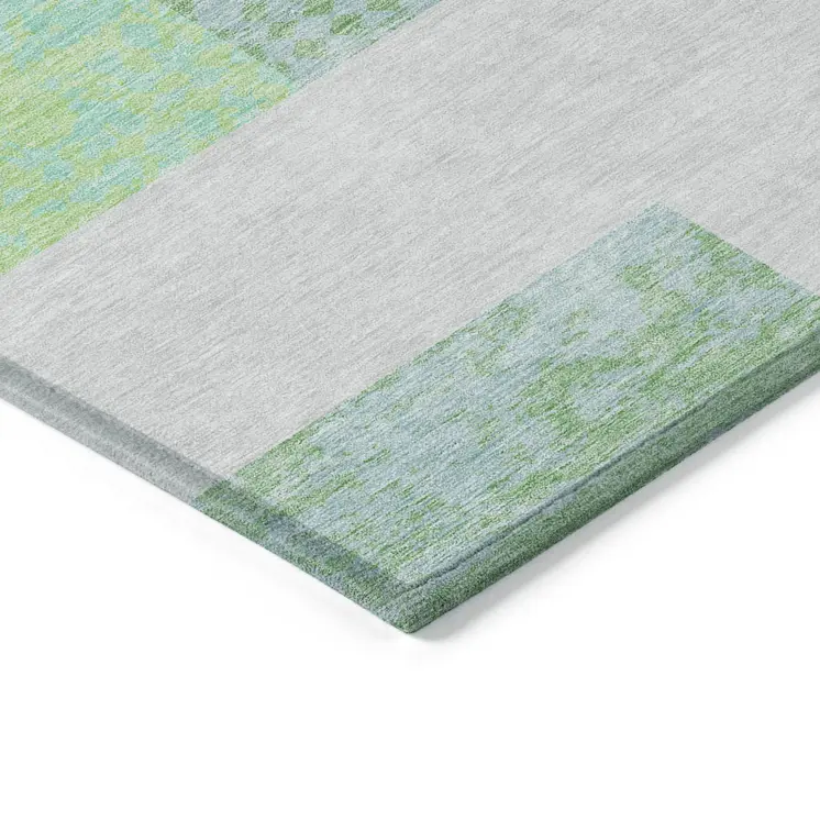 8' X 10' Sage Mint Green Teal Blue And Ivory Geometric Washable Indoor Outdoor Area Rug
