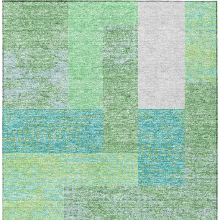 8' X 10' Sage Mint Green Teal Blue And Ivory Geometric Washable Indoor Outdoor Area Rug