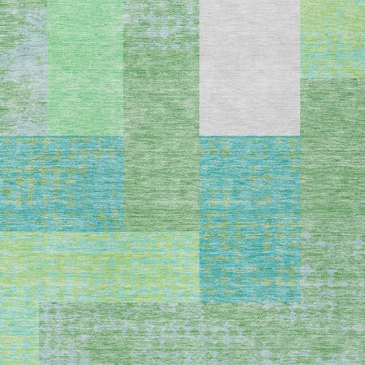 9' X 12' Sage Mint Green Teal Blue And Ivory Geometric Washable Indoor Outdoor Area Rug