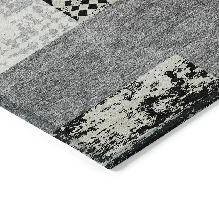 5' X 8' Black Taupe And Ivory Geometric Washable Indoor Outdoor Area Rug