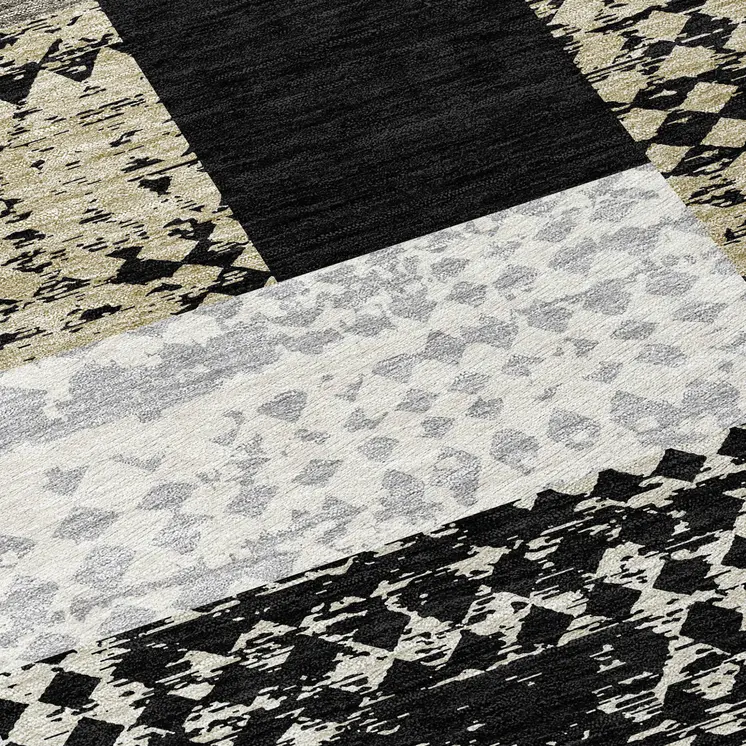 5' X 8' Black Taupe And Ivory Geometric Washable Indoor Outdoor Area Rug