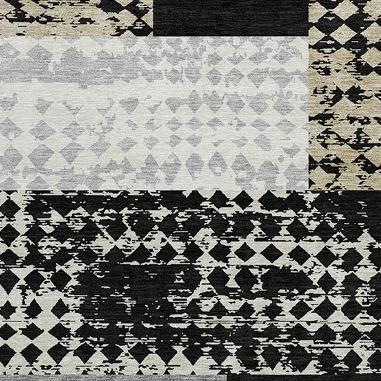 8' Black Taupe And Ivory Round Geometric Washable Indoor Outdoor Area Rug