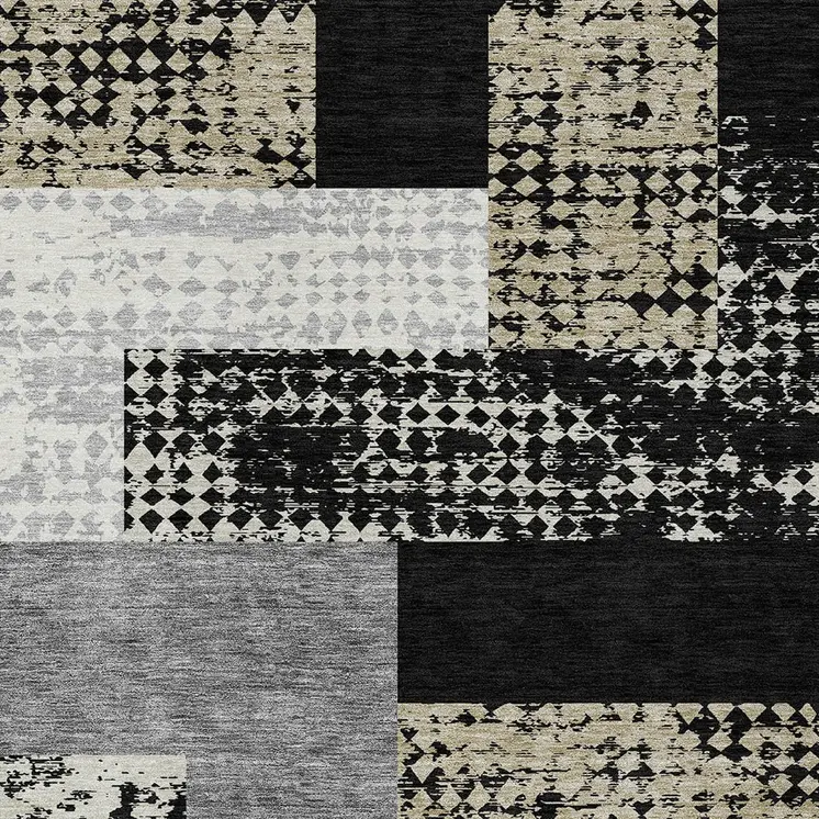 10' X 14' Black Taupe And Ivory Geometric Washable Indoor Outdoor Area Rug