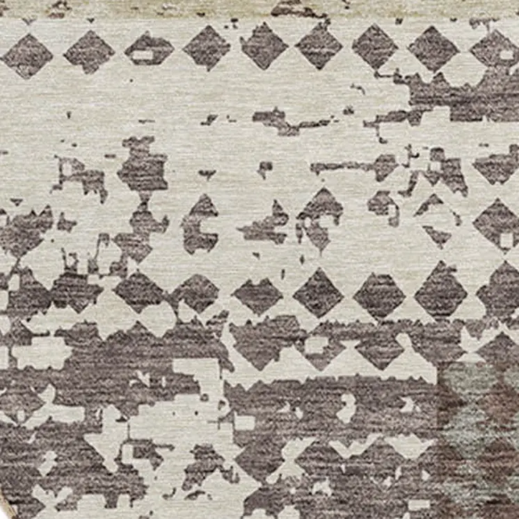 8' Brown Beige And Ivory Round Geometric Washable Indoor Outdoor Area Rug
