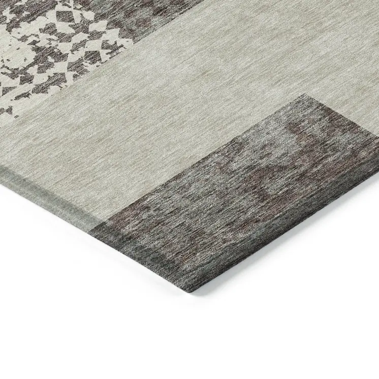 10' X 14' Brown Beige And Ivory Geometric Washable Indoor Outdoor Area Rug
